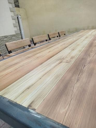 ev bag: Dördbucaq masa, 10 stul, Açılmayan, Skameykalar ilə, Taxta — 4