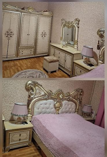 Двуспальная кровать, Шкаф, 2 тумбы, Трюмо, Б/у — 1