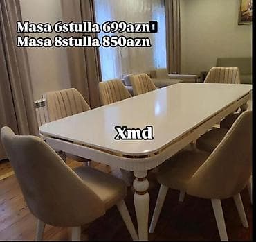 quxna stolu: Ağ rəngli yemək otağı dəsti – zərif klassik dizayn, yumru künclü masa — 1