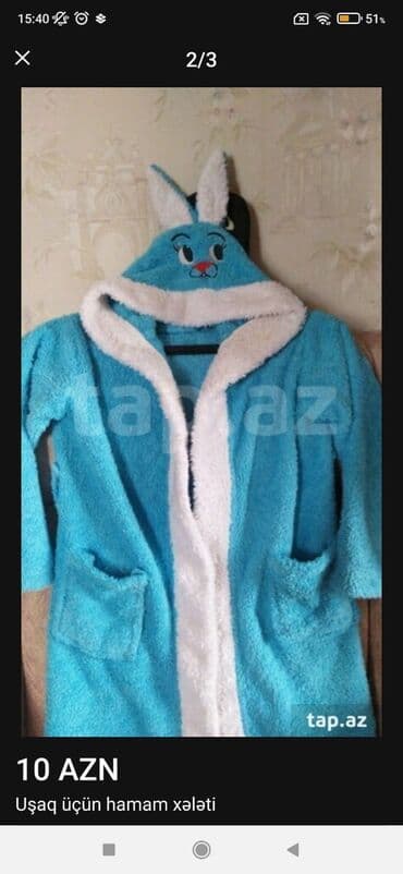 Uşaq üçün hamam xələti - Rəng: mavi, ağ haşiyəli - Material: yumşaq