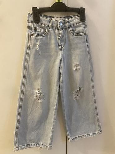 Zara uşaq cins şalvarı - Model: geniş kəsim, düz balaq (wide leg) -