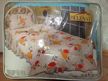 nergiz gulu: Belenay Home Collection – Yataq dəsti Güllü naxışlı, mavi fonlu — 2