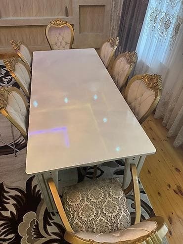 tumba modelleri: Qonaq otağı üçün, Açılmayan, Dördbucaq masa, 8 stul — 1