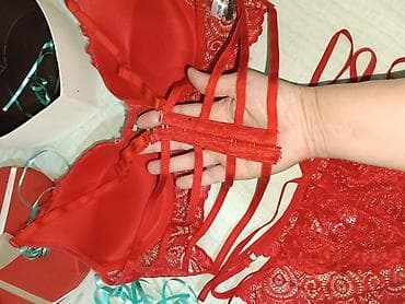 dest geyimler: Qırmızı krujeva iç geyim dəsti – hədiyyə qutusunda - Dəst: push-up — 4