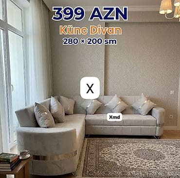 divan kafe: Künc divan – 280 × 200 sm Qiymət: 399 AZN - Modern dizaynlı, U/ L — 1