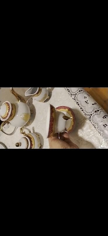 qirmizi sam: Çay dəsti, rəng - Ağ, Farfor — 2