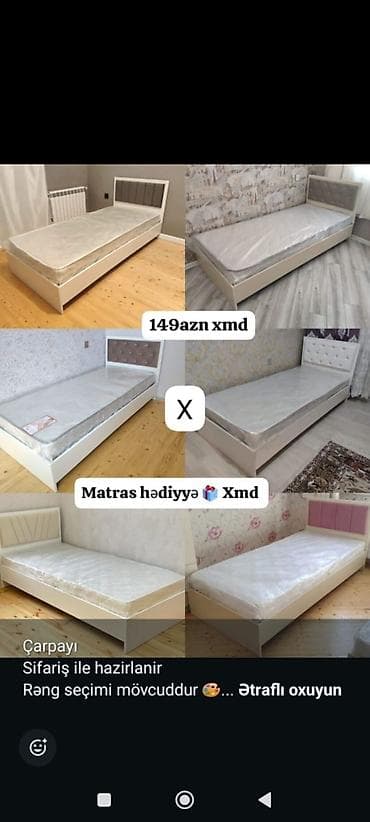 Tək nəfərlik çarpayı – müxtəlif modellər - Ölçü: XMD (şəkildə qeyd