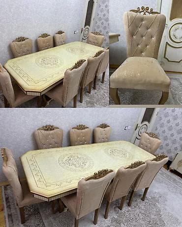 Qonaq otağı üçün, İşlənmiş, Dördbucaq masa, 8 stul