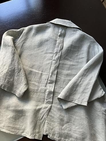 военная форма: Massimo Dutti Kətan köynək/bluz – açıq boz/yaşıl tonlarda, oversize — 3