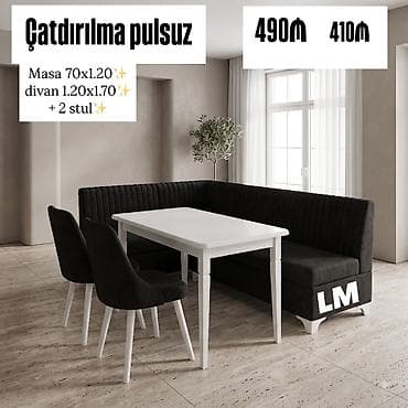 reception masa: Mətbəx dəsti Qiymət : 410₼ Divan:1.20x1.70. Masa 70x1.20 — 1