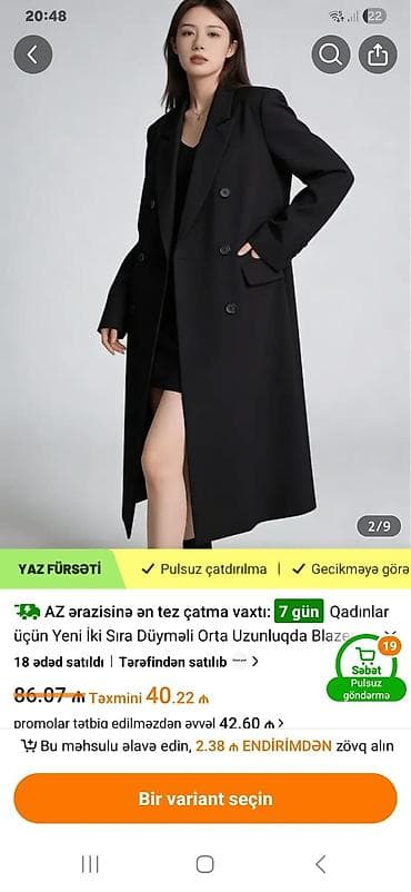 Qadınlar üçün yeni model iki sıra düyməli orta uzunluqda blazer/palto