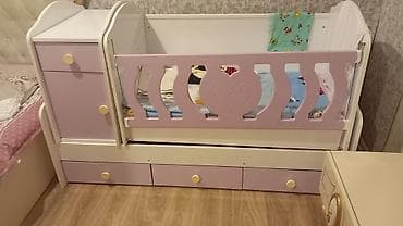 Mebel: Uşaq beşiyi – “Melek Bebe” tipli çevrilən model - Rəng: ağ + açıq — 2