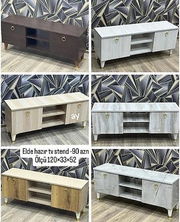 rumin mebeli: TV stend – müxtəlif rəng və dekor variantları - Ölçü: 120 × 33 × 52 — 1