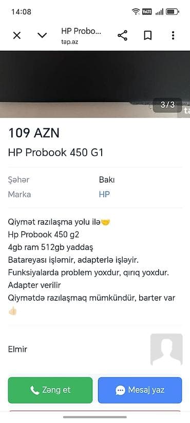 notebook 200: HP ProBook 450 G1 noutbuk - Ekran: 15.6" - RAM: 4 GB - Yaddaş: 512 GB — 1