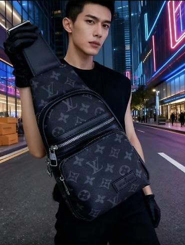 Uniseks çiyin/çapraz çanta – monoxrom qara-­boz monoqram naxışlı -