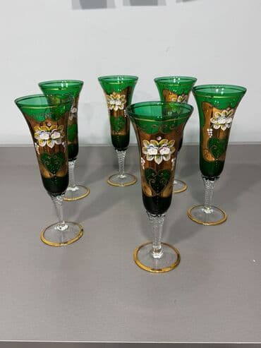 Qədəhlər, rəng - Yaşıl, Şüşə, 6 ədədli dəst