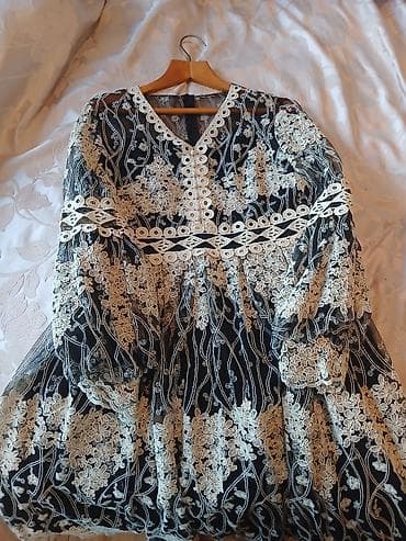 amazfit gtr 4: Zərif naxışlı qadın paltarı - Rəng: qara əsas, üzərində krem rəngli — 5