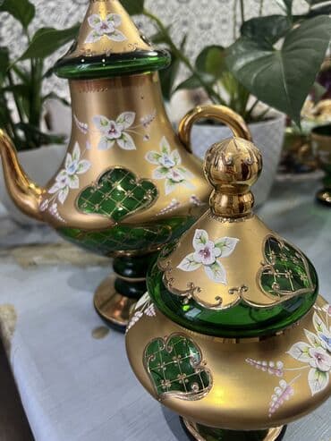 çay serviz: Çay dəsti, rəng - Yaşıl, Bohemia, 6 nəfərlik, Çexiya — 3