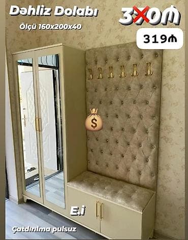Dəhliz dolabı – ölçü: 160×200×40 sm. - İki qapılı güzgülü şkaf