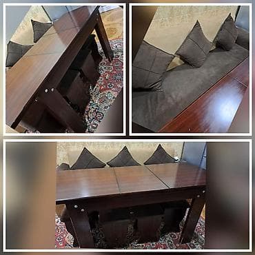 islenmis stol stul: Qiymət dest 220azn. Metbex üçün açılan masa 4taburetka və bazali divan — 1