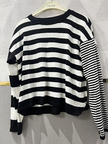 karona: Zolaqlı trikotaj sviter – Park Karon - Rəng: qara-ağ - Material — 1