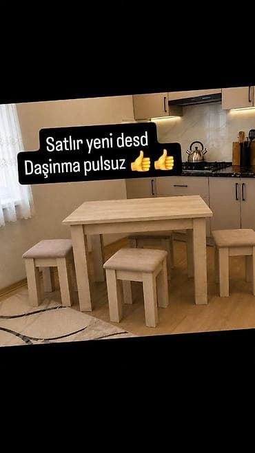 metbext masa: Mətbəx üçün, Yeni, Açılmayan, Dördbucaq masa, 4 stul — 1