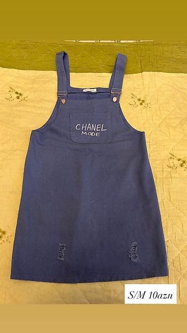 libas: Mavi rəngli sarafan tipli don - Üst hissədə tənzimlənən qayışlı — 1