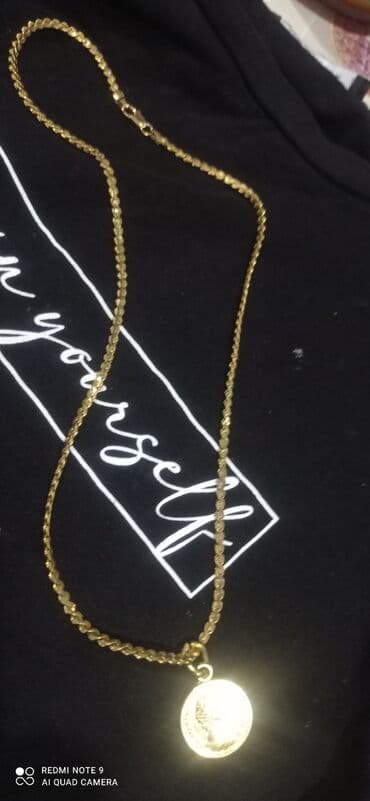 klonlu sepler: Qızılı rəngdə zəncir və sikkə formalı kulon dəsti - Material: metal — 5