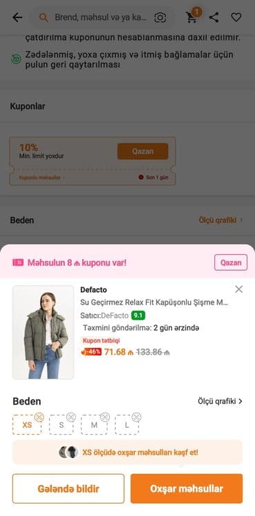 Cinslər: Puxovik kurtka, Defacto, XS — 6