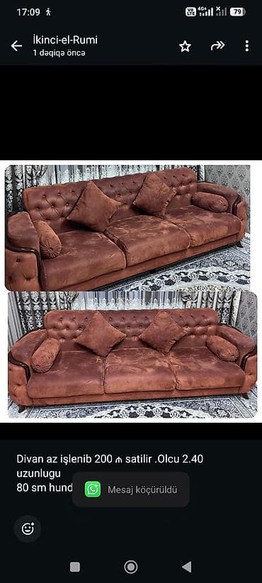 Divan az işlenib 200 ₼ satilir .Olcu 2.40 uzunlugu 80 sm hundurluyu 90