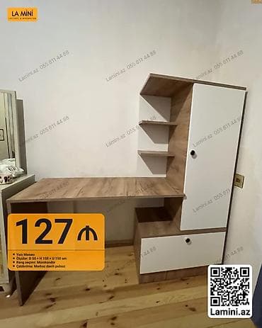 tibbi ref: Düz masa, Stulsuz, Polkalı, Siyirməli, Teksturalı laminat — 1