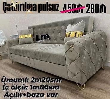 Açılan mexanizmi və bazası olan yumşaq divan. - Ümumi ölçü: 2 m 20