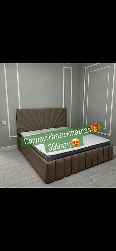 islenmis seyf qapi: Çarpayı + baza + matras dəsti - Yumşaq parça ilə üzlənmiş, yüksək — 1