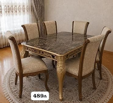 Qonaq otağı üçün, İşlənmiş, Açılan, Dördbucaq masa, 6 stul