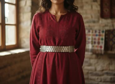 Kəmərin üzərində 17 ci və 19 cu əsirdən qalan gümüş pulları var real