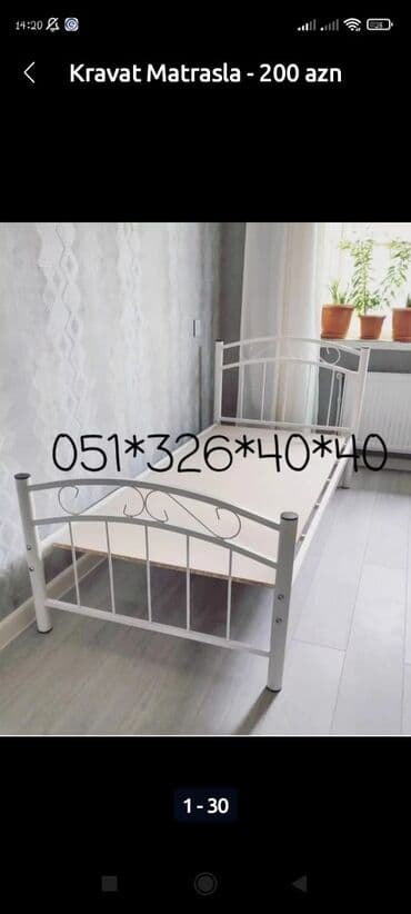 tek çarpayi: Oğlan üçün, Yeni, Çarpayı, Matras ilə, Dəmir — 14