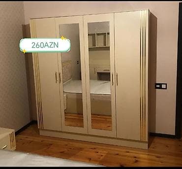 Sifarişlə mebel: Yeni, 4 qapılı, Güzgülü, Ağ, Digər material, Açılan, Düz dolab — 7