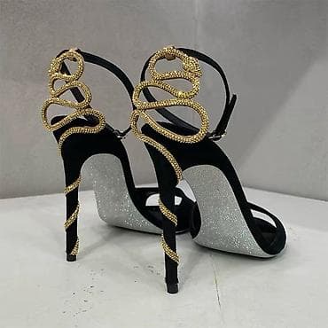 Qızılı ilan detallı qadın stiletto sandal - Rəng: qara - Material