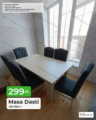 kohnə stul: Masa Dəsti – 90×160 sm - Komplekt: 1 masa + 6 stul - Mexanizm — 1