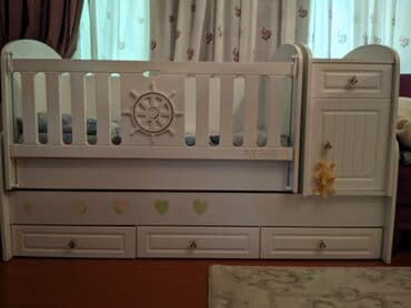 диван кровать трансформер в баку: Для девочки и мальчика, Б/у, Четырехугольная, Колыбель, С бортиками, С матрасом, С механизмом качания — 1