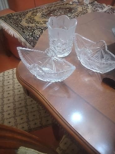 Şüşə/kristal dekor dəsti - 3 parçadan ibarət dəst: 2 ədəd yarpaq