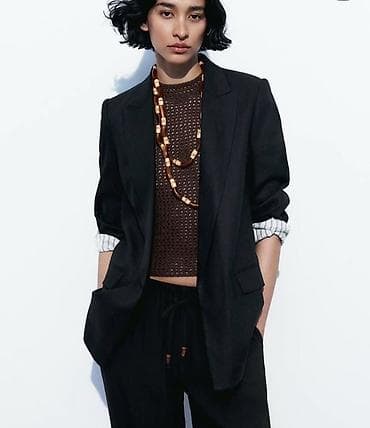 ZARA qadın blezeri – kETAN.Oversize model - Rəng: qara - Kəsim — 6