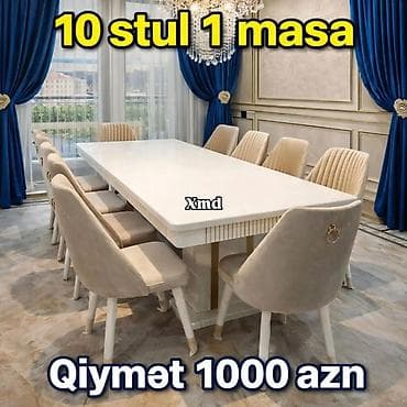 boru: Xmd brendindən yemək otağı dəstləri 1) Oval ağ masa + 8 ədəd yumşaq — 3