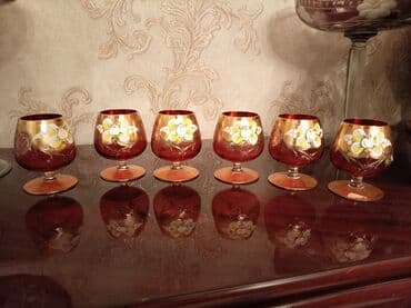 bogema qab: Stəkanlar, rəng - Qırmızı, Xrustal, 6 ədədli dəst, 250 ml, Yaponiya — 1