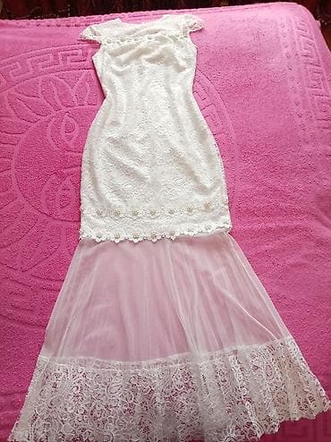 Ağ rəngli zərif ziyafət/libas - Model: balıq kəsimli, dizdən aşağı — 3