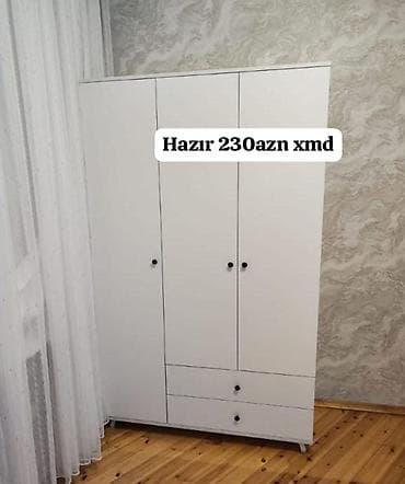 paltar dolap: Ağ rəngli 4 qapılı paltar şkafı - Minimalist dizayn, hamar ağ səth və — 1