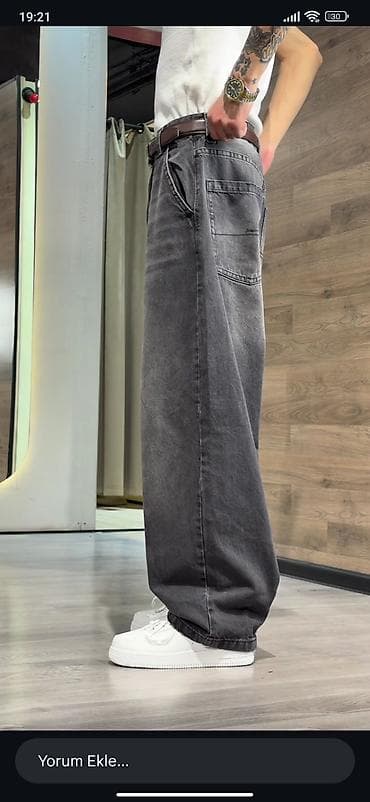 klassik geyim: Məhsul: Oversize kəsimli kişi cins şalvarı - Rəng: Tünd boz (yuma — 2