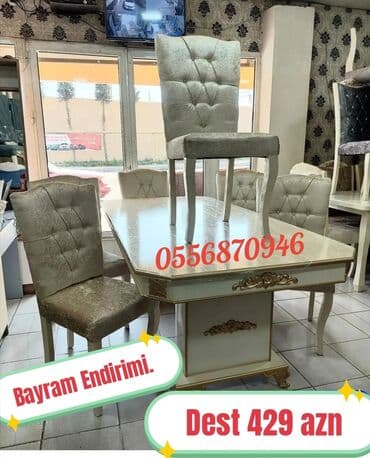 ders masaları: Qonaq otağı üçün, Yeni, Açılan, Dördbucaq masa, 6 stul — 3