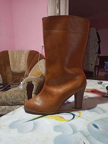 34/5razmer .34yarım.Qadın üçün qəhvəyi dəri yarımçizmə - Model: dar — 1