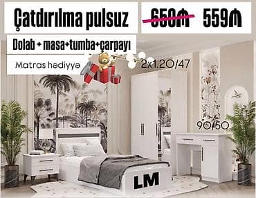 masa plastik: Gənc yataq desti ÇARPAYI+DOLAB+Yazı masası+tumba_ 💥 Yeni və — 1